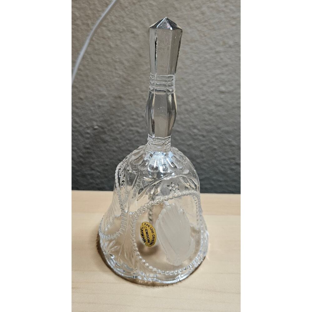 Emson 24% Lead Crystal Religious Bell Praying Hands Psalm 23 Etched Design